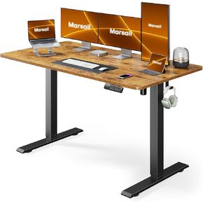 Marsail Electric Standing Desk Adjustable Height, 24"D x 55"W x 28.3"H Adjustable Desk with Sedentary Reminder, Stand up Desk for Home Office Furniture Computer Desk Memory Preset with Headphone Hook