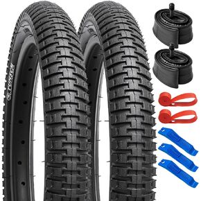 YUNSCM 18" Bike Tires 18 x 2.125/57-355 and 18" Bike Tubes Schrader Valve with 2 Rim Strips Compatible with 18x1.95 18x2.10 18x2.125 18x2.20 18x2.25 Bike Bicycle Tires and Tubes (Y-1110)