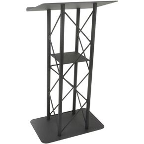 Displays2go 25" Black Truss Podium for Floor with Interior Shelf, Aluminum & Steel (LCT4PSTPBK)