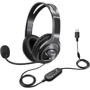 USB Headset with Mic for Computer Laptop, Wired Headset with Noise-canceling Microphone for Office Call Center Work from Home Meeting Call Skype Zoom Dargon Dictation