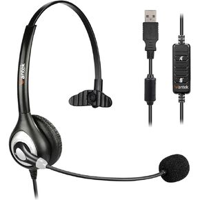 USB Headset with Microphone Noise Cancelling & Audio Controls, Computer Headphones for PC Laptop, Business, Home Office, Call Center, Skype, Zoom, Webinar, Clear Chat, Super Light,Single