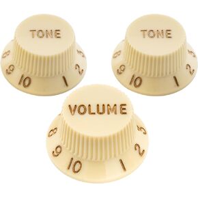 Musiclily Ultra Universal Fitting Size Strat Knobs 2 Tone 1 Volume Set for Fender Stratocaster ST Style Electric Guitar, Aged White