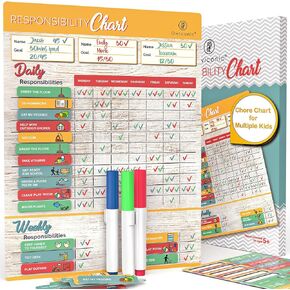 Magnetic Chore Chart for Kids Multiple Kids - Behavior Chart for Kids at Home - Reward Chart for Kids - Responsibility Chart for Kids - Magnetic Chore Chart for Refrigerator - Kids Chore Chart