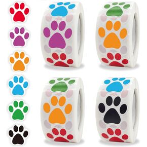 2000 PCS Colorful Paw Prints Stickers Dog Cat Bear Paw Dog Stickers for Laptop Reward Sticker Stationery Teacher for Student (1 Inch, 4 Rolls 6 Colors)