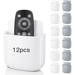 12 Pcs Remote Control Holder Wall Mount, Wall Phone Holder Beside Table Bed Storage Box Organizer Self-Adhesive Wall Pocket for Home Office School Supply Storage, 2 Color