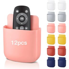 12 Pcs Remote Control Holder Wall Mount, Wall Phone Holder Beside Table Bed Storage Box Organizer Self-Adhesive Wall Pocket for Home Office School Supply Storage, 2 Color