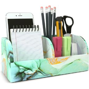 QIELIZI PU Leather Remote Caddy Desktop Organizer with 5 Spacious Compartments for TV Remotes/Media Controllers/Office Supplies (Fractal Flower)