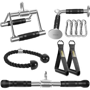 Tricep Press Down Cable Machine Attachment, Heavy Duty Solid Steel LAT Pulldown Attachments, Home Gym Accessories, Double D Handle, V-Shaped Bar, Tricep Rope, Exercise Handles