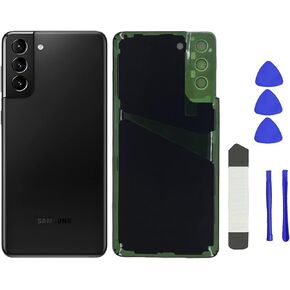 بديل الزجاج الخلفي لهاتف Galaxy S21 Plus لهاتف Samsung Galaxy S21 Plus 5G S21 مع عدسة زجاجية للكاميرا وشريط + أدوات (أسود فانتوم)