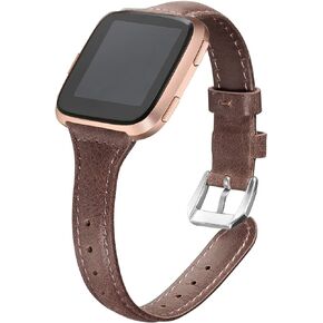 bayite Bands Compatible with Fitbit Versa 2 / Fitbit Versa Lite/Fitbit Versa, Slim Genuine Leather Band Replacement Accessories Strap Women