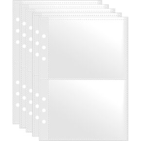 A5 Index Card Sleeves Binder Sheets - 50 Pack | Clear Plastic Refill 2 Pocket Page Protector for Recipe Cards, Photo Cards, Flash Cards | Fits 6-Ring Binder | Organizer and Holder| 3.9 X 5.1 Inch