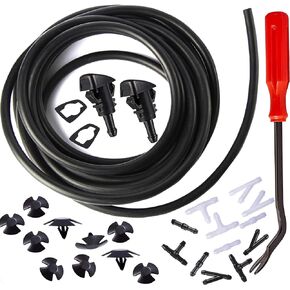 Windshield Washer Sprayer Nozzles Hose Kit - 4 Meters Windshield Washer Hose with Hose Connectors & Hood Insulation Retainers & Plastic Fastener Remover Suitable for Jeep Dodge Ram Chrysler