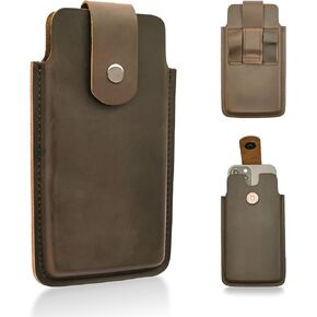 Leather Cell Phone Holster with Belt Clip, Thin Phone Case Leather, Belt Cell Phone Holder, Leather Phone Pouch, Leather Phone Sheath for iPhone 15, 15 Pro, 14, 14 Pro, 13 Pro, 13, (Black)