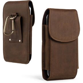 Hengwin Flip Cell Phone Holster for Belt, Belt Clip Phone Pouch Case Fits for iPhone 15 Plus Samsung Galaxy A15 A25 A14 A54 S23 Ultra S22 Ultra Note9 Note8, Leather Cell Phone Holder for Belt (Brown)
