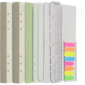 Wonderpool 320 Pages Blank/Lined A5 Refill Paper Inserts Binder Loose Leaf Paper, Dividers, Pocket, Neon Page Marker, Bookmark, Stencils for Refillable 6 Ring Binder Journal Notebook Diary Planner(A5)