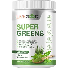 LIVEGOOD™ Organic Super Greens with Wheat, Barley, Oat Grass, Matcha Green Tea, Aloe Vera, Vegan, Gluten Free, 7.2 oz.