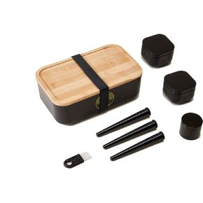 Small Box with Bamboo Tray Portable Storage Box with Sealing Jar and Retractable Strap Decorative box Includes All Accessories