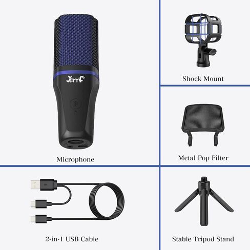 USB Microphone with Pop Filter & Mute Button for PC, Mac, Gaming, Recording, Streaming, Podcasting,Gaming Mic for PC/Laptop/Phone/PS4/5 SB Type C Plug and Play (Blue) in Kuwait