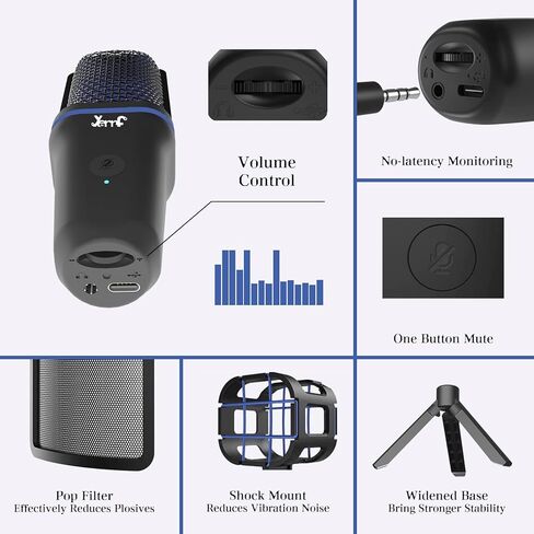 USB Microphone with Pop Filter & Mute Button for PC, Mac, Gaming, Recording, Streaming, Podcasting,Gaming Mic for PC/Laptop/Phone/PS4/5 SB Type C Plug and Play (Blue) in Kuwait