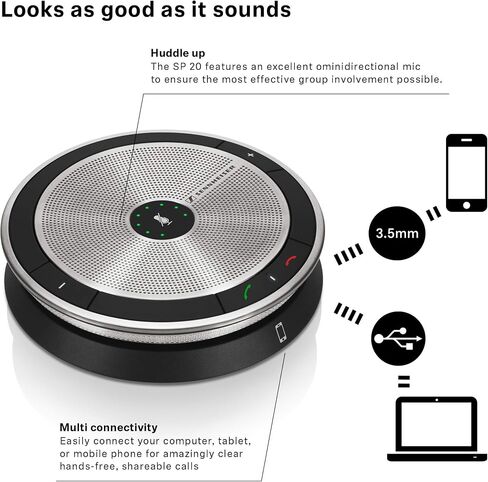 Sennheiser SP 20 506049 Sound-Enhanced, User-Friendly Mobile Speaker Phone For Desk Mobile Phone Softphone PC Connection w Omni-Directional Microphone Major UC Platform Compatibility in Saudi Arabia
