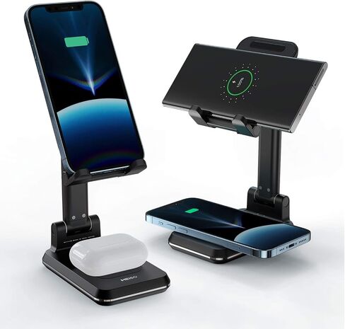 2 in 1 Wireless Charger, Dual Wireless Charging Desk Phone Stand, 10W Qi Fast-Charging Dock for iPhone 12/11/MAX/XS/XR/X/8,AirPods/Pro,Samsung Galaxy S21/S20/S10/S9 in Kuwait
