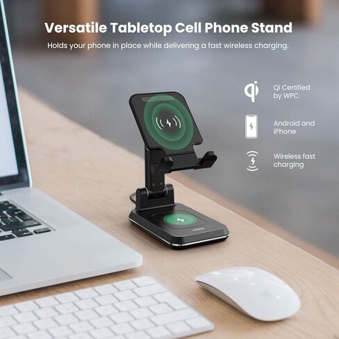 2 in 1 Wireless Charger, Dual Wireless Charging Desk Phone Stand, 10W Qi Fast-Charging Dock for iPhone 12/11/MAX/XS/XR/X/8,AirPods/Pro,Samsung Galaxy S21/S20/S10/S9 in Kuwait