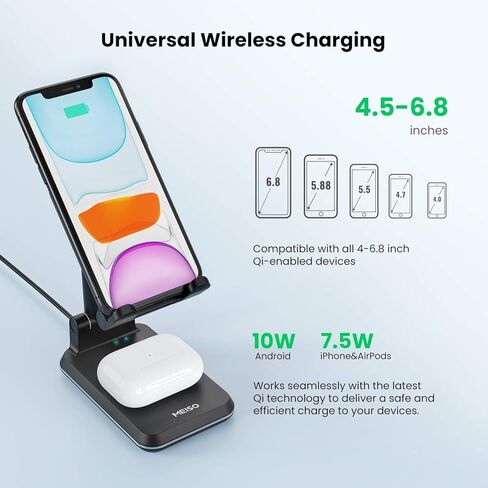 2 in 1 Wireless Charger, Dual Wireless Charging Desk Phone Stand, 10W Qi Fast-Charging Dock for iPhone 12/11/MAX/XS/XR/X/8,AirPods/Pro,Samsung Galaxy S21/S20/S10/S9 in Kuwait