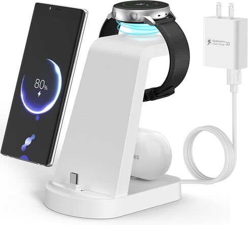 قاعدة شحن لأجهزة سامسونج المتعددة، حامل شحن سريع 3 في 1 شاحن USB-C لهاتف Galaxy S23/S22/S21/S20/S10/Note20/Note10/Z Flip 4/Z Fold 4، Galaxy Watch 5/5 Pro/4/ 3/أكتيف/جالكسي براعم in Kuwait