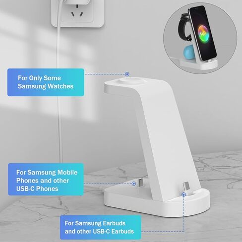 قاعدة شحن لأجهزة سامسونج المتعددة، حامل شحن سريع 3 في 1 شاحن USB-C لهاتف Galaxy S23/S22/S21/S20/S10/Note20/Note10/Z Flip 4/Z Fold 4، Galaxy Watch 5/5 Pro/4/ 3/أكتيف/جالكسي براعم in Kuwait