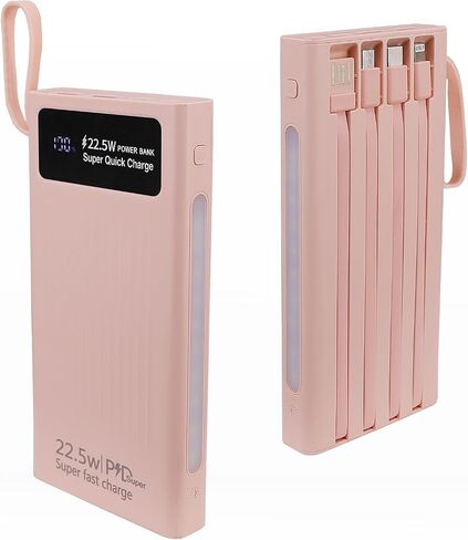Portable Charger with Built in Cables,10000mAh Power Bank with LED Lamp 22.5W Fast Charging USB C External Battery Pack Phone Charger with LED Display for iPhone, Samsung and Cell Phones (Black) in Saudi Arabia