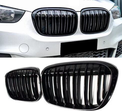 شبكة F48، شواية الكلى الأمامية بديل مثالي من صانع المعدات الأصلية لسيارة BMW X1 F48 2016-2019 (مجموعة شرائح مزدوجة باللون الأسود اللامع مكونة من قطعتين) in Saudi Arabia