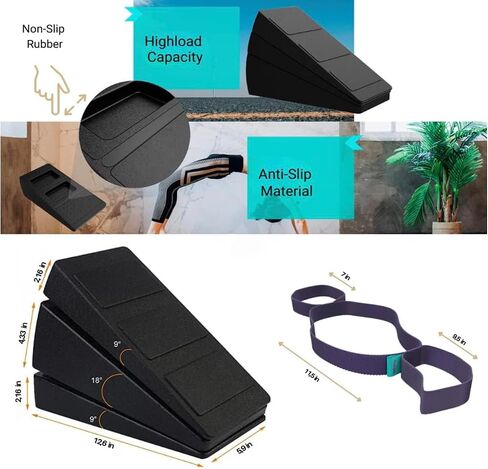 Calf Stretcher Slant Board | With 5 heights, Slant Board for Squats, Squat Wedge for Improved Posture | Versatile 2-in-1 training set with stretching band made of tough and rigid fabric in Saudi Arabia
