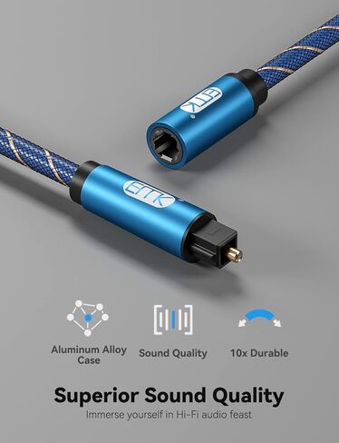كابل صوت بصري EMK (3.3 قدم/1 متر) كابل محول صوت Toslink ذكر إلى أنثى، محول تمديد سلك مضفر من النايلون متوافق مع المسرح المنزلي، شريط الصوت، التلفزيون، Xbox، والمزيد، أزرق in Saudi Arabia