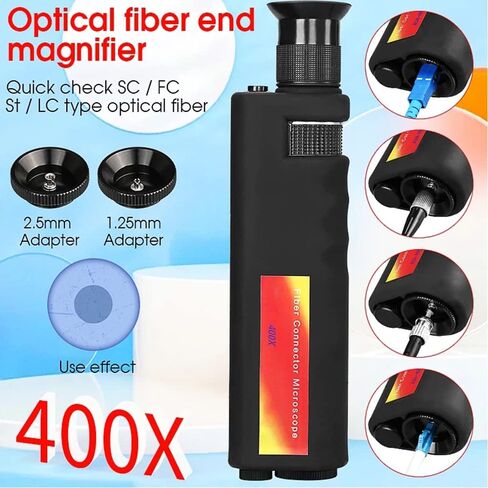 Optic Fiber Cleaning Inspection Kits Including 400 Times Fiber Connector Microscope for 1.25/2.5mm FC/SC/ST/LC Connector & 1.25mm/2.5mm Cleaner Pens & Cleaning Cassette (MR-200) in Saudi Arabia
