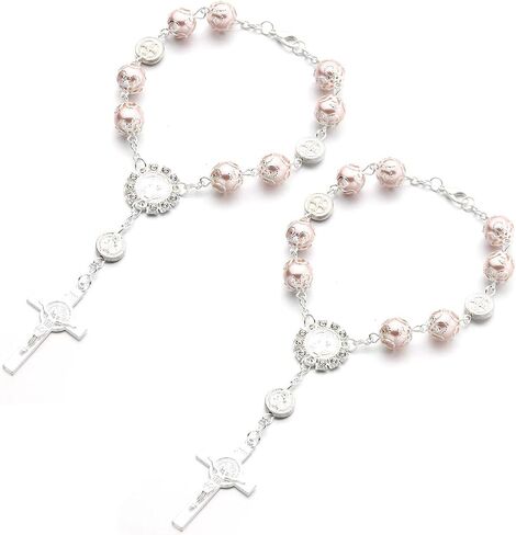 2 PCS Car Rosary for Rearview Mirror, Personalized Blessing Rear View Mirror Hanging Decors, Auto Rearview Mirror Rosary Pendant, Car Interior Hanging Accessories for Woman Men (Pink) in Saudi Arabia