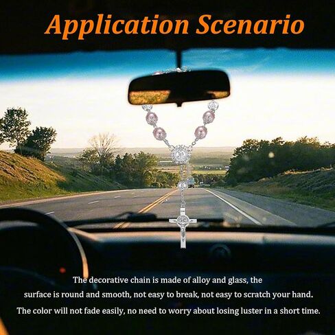 2 PCS Car Rosary for Rearview Mirror, Personalized Blessing Rear View Mirror Hanging Decors, Auto Rearview Mirror Rosary Pendant, Car Interior Hanging Accessories for Woman Men (Pink) in Saudi Arabia