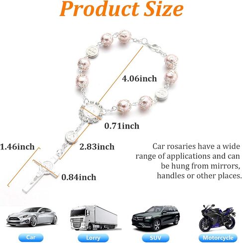 2 PCS Car Rosary for Rearview Mirror, Personalized Blessing Rear View Mirror Hanging Decors, Auto Rearview Mirror Rosary Pendant, Car Interior Hanging Accessories for Woman Men (Pink) in Saudi Arabia