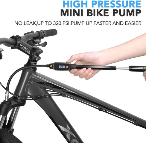 Bike Bicycle High Pressure Shock Pump 320 PSI Max Fork & Rear Air Suspension with Digital Gauge, Bike Pump Portable Great for Mountain Bike MTB Fork in Kuwait