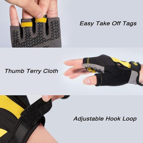 قفازات التمرين للرجال والنساء، حماية كاملة لراحة اليد وقفازات رفع الأثقال ذات متانة إضافية مع وسائد من الجلد السويدي، قفازات تمرين رياضية بدون أصابع للتدريب (أسود + أصفر، متوسط) in Kuwait