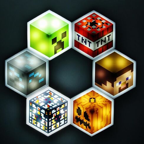 Paladone Minecraft Officially Licensed LED Hexagon Block Light Customizable Iconic Gamer Decor for Boys Room, Wall Mounting Remote or Touch Control Gaming Accessory Gift - Creeper, TNT and Steve in Saudi Arabia
