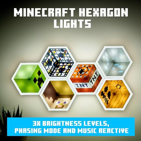 Paladone Minecraft Officially Licensed LED Hexagon Block Light Customizable Iconic Gamer Decor for Boys Room, Wall Mounting Remote or Touch Control Gaming Accessory Gift - Creeper, TNT and Steve in Saudi Arabia
