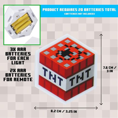 Paladone Minecraft Officially Licensed LED Hexagon Block Light Customizable Iconic Gamer Decor for Boys Room, Wall Mounting Remote or Touch Control Gaming Accessory Gift - Creeper, TNT and Steve in Saudi Arabia