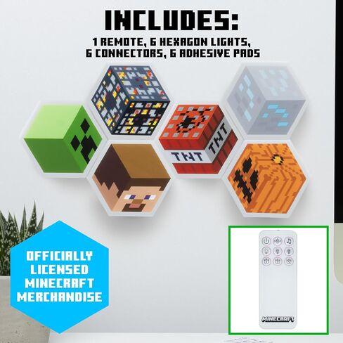 Paladone Minecraft Officially Licensed LED Hexagon Block Light Customizable Iconic Gamer Decor for Boys Room, Wall Mounting Remote or Touch Control Gaming Accessory Gift - Creeper, TNT and Steve in Saudi Arabia