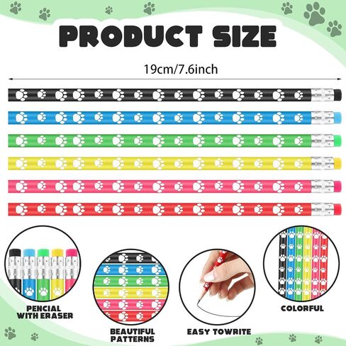 120 Pcs Paw Print Rubber Bracelet Dog Paw Pencils Withe Erasers Set, Stretch Wristbands Writing Wooden Paw Print Pencil Dog Pencils Rubber Bracelets in Saudi Arabia