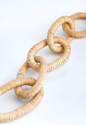 TheNamiCollection سلسلة خشبية من خشب الروطان ديكور - 19 سلسلة خشبية مزخرفة منحوتة يدويًا ومنسوجة يدويًا مع تفاصيل الروطان، مثالية لديكور بوهو الحديث، ديكور المزرعة، ديكور طاولة القهوة، ديكور الرف in Kuwait