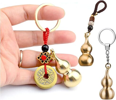 3 Pieces Gourd Brass Keychains,Feng Shui Luck Coins with Brass Calabash Wu Lou Key Ring for Good Luck , Wealth Success & Longevity , Blessing Paper in it, Gold, 2x2x4 inches in Saudi Arabia