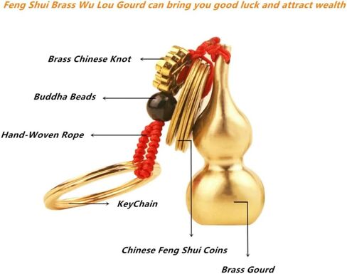 3 Pieces Gourd Brass Keychains,Feng Shui Luck Coins with Brass Calabash Wu Lou Key Ring for Good Luck , Wealth Success & Longevity , Blessing Paper in it, Gold, 2x2x4 inches in Saudi Arabia
