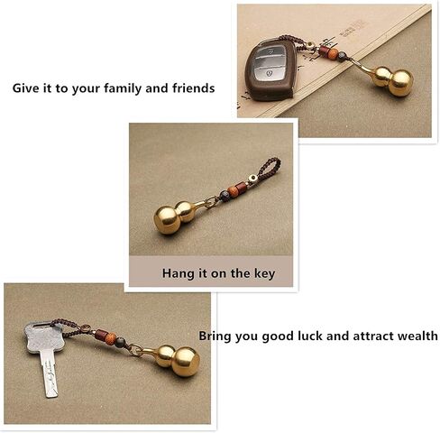 3 Pieces Gourd Brass Keychains,Feng Shui Luck Coins with Brass Calabash Wu Lou Key Ring for Good Luck , Wealth Success & Longevity , Blessing Paper in it, Gold, 2x2x4 inches in Saudi Arabia