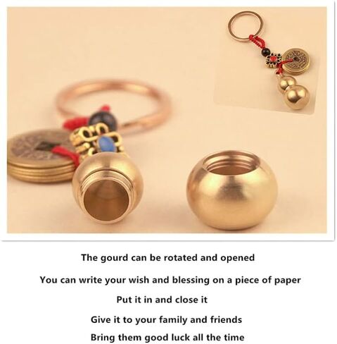 3 Pieces Gourd Brass Keychains,Feng Shui Luck Coins with Brass Calabash Wu Lou Key Ring for Good Luck , Wealth Success & Longevity , Blessing Paper in it, Gold, 2x2x4 inches in Saudi Arabia
