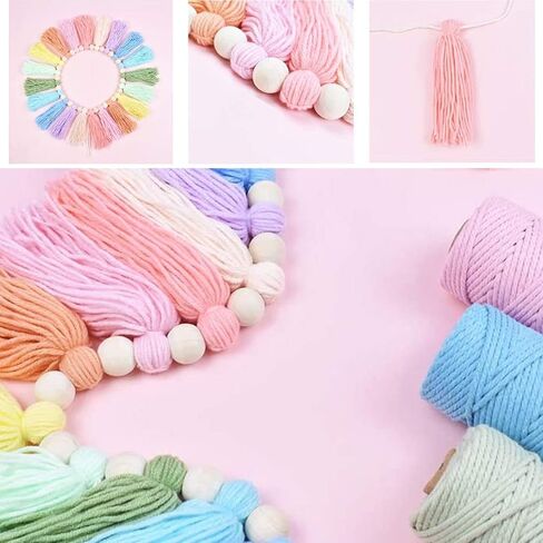 2 Pcs Boho Tassel Garland, Wall Hanging Decor Pastel Rainbow Tassel Banner with Wood Beads Pom Poms Balls for Home Party Baby Shower Supplies Girls Bedroom Nursery Room Classroom Decoration in Saudi Arabia